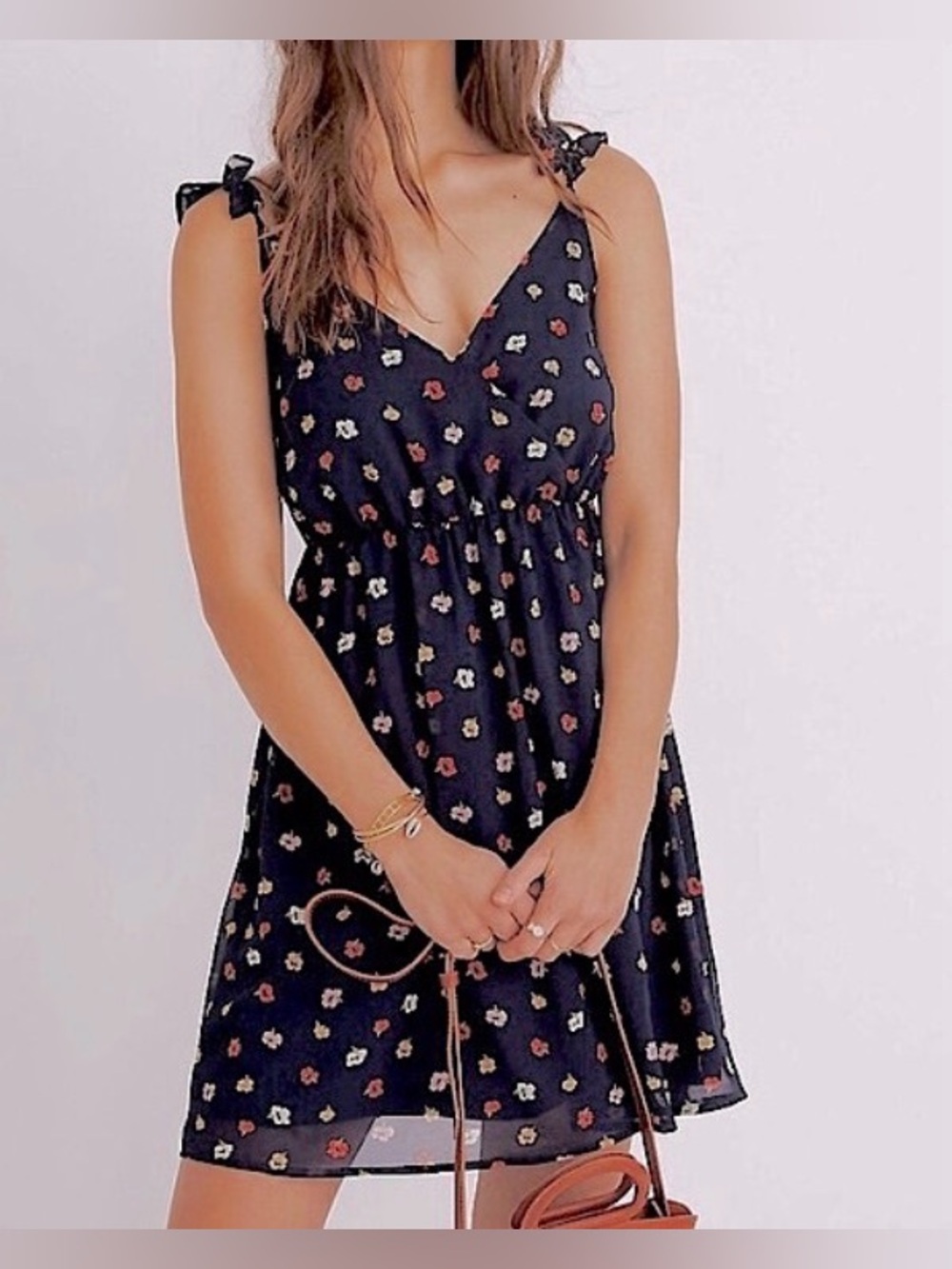 Madewell Mini Faux Wrap Dress Low Cut Ruffled Strap Confetti Blue Floral Size 10